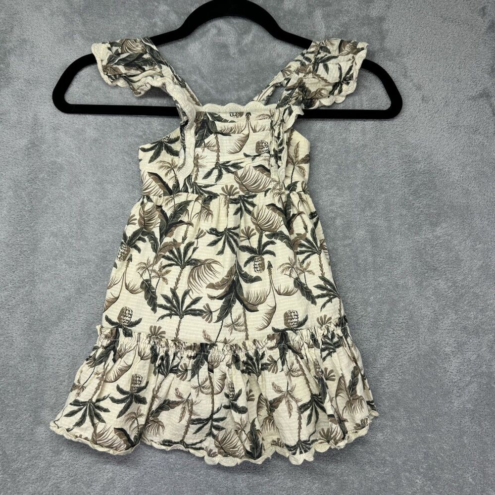 Tommy Bahama Dress Girls 2T Beige Sleeveless Floral Hawaiian Tropical Palm Baby